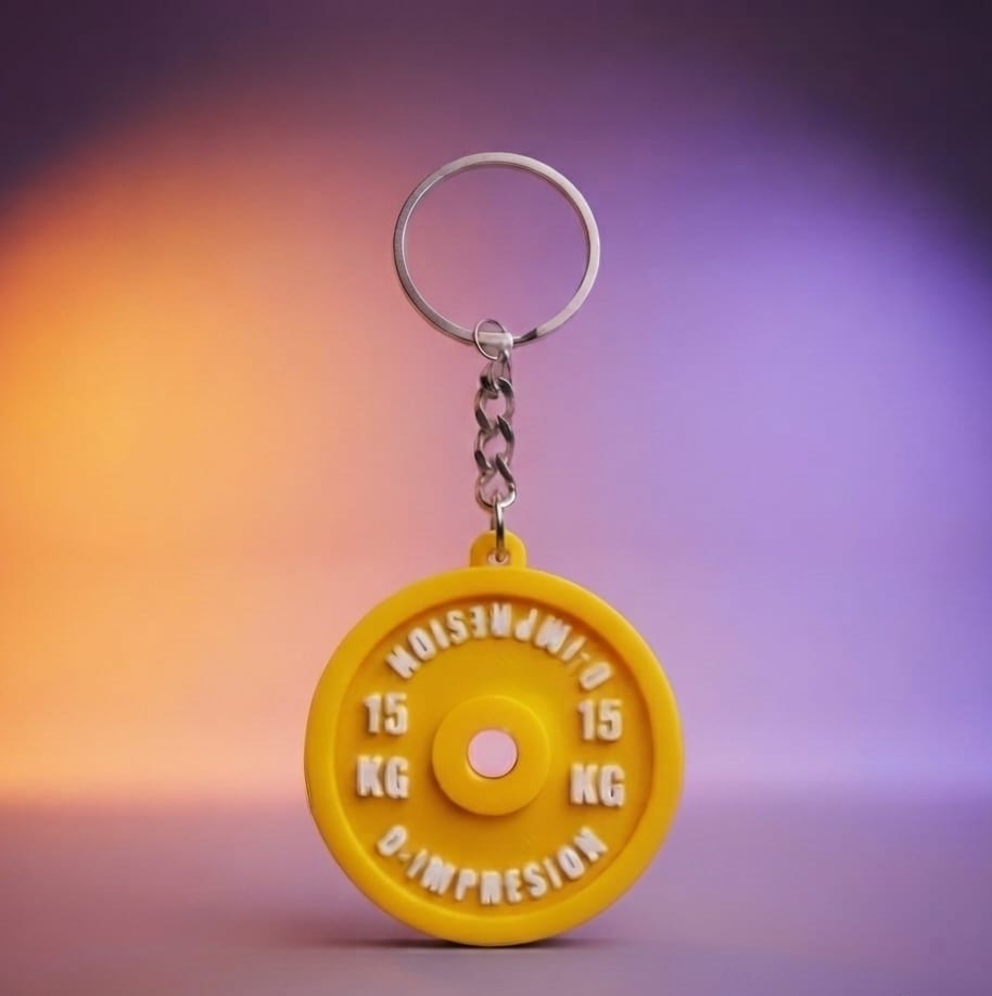 Llavero disco de pesas personalizado impreso en 3D